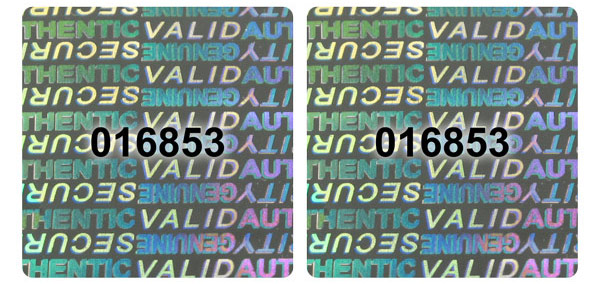 Hologram Labels, Serial Numbers