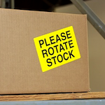 Flourescent label applied to cardboard box